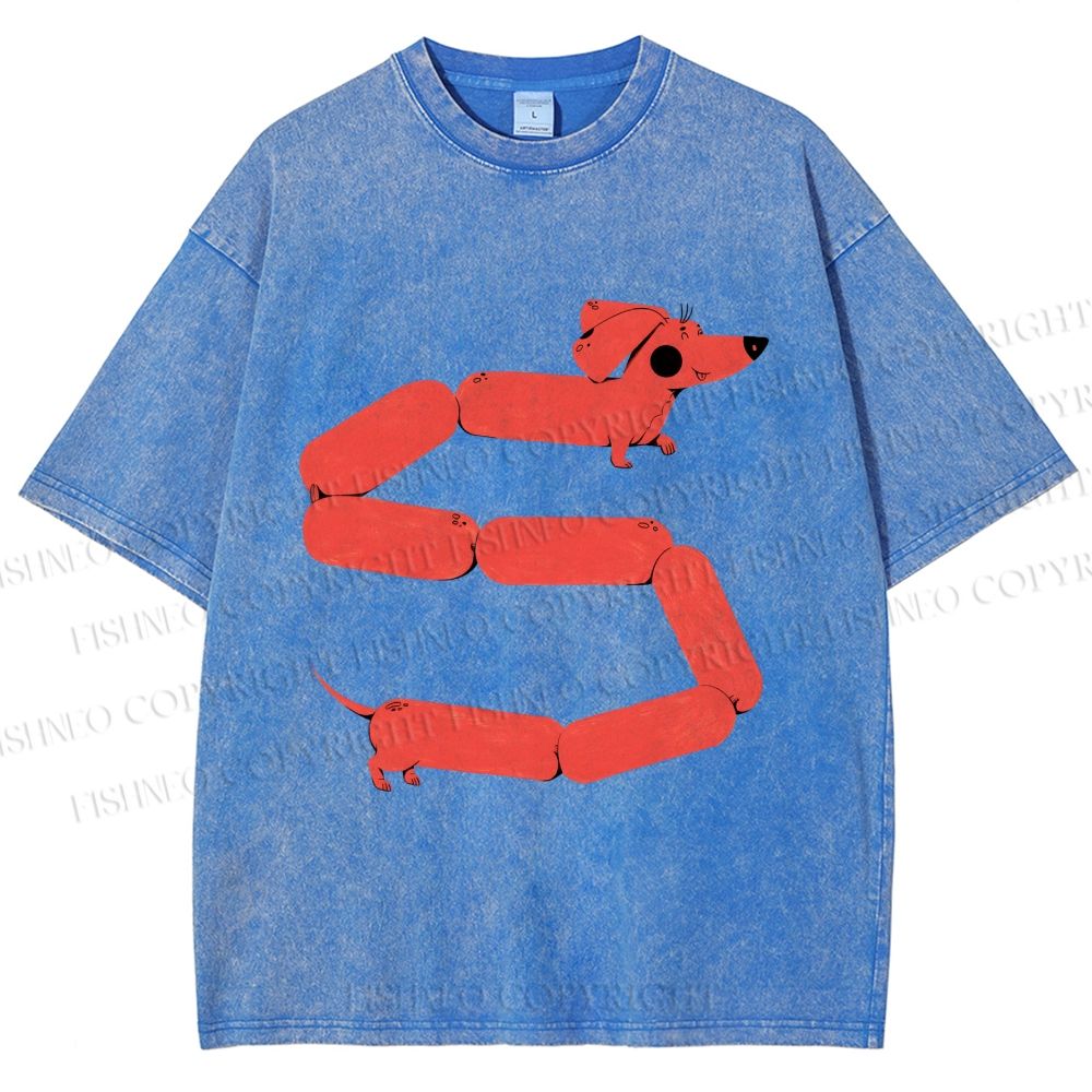 Unisex Dachshund Dog Printed Washed Tee
