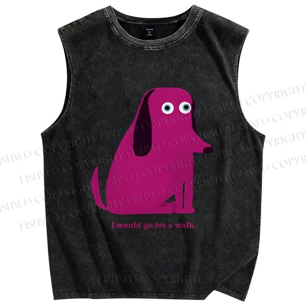 Unisex I Would Go For A Walk Dog Printed Washed Tank Top