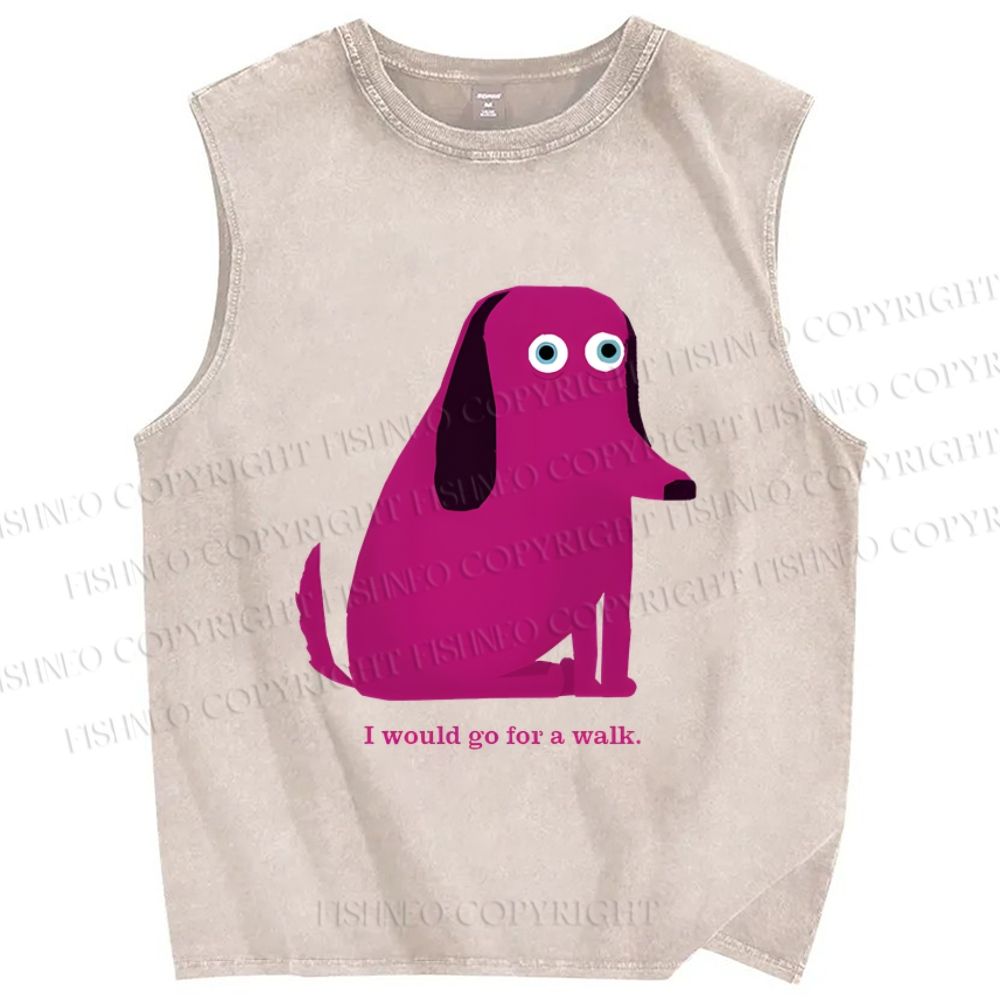 Unisex I Would Go For A Walk Dog Printed Washed Tank Top