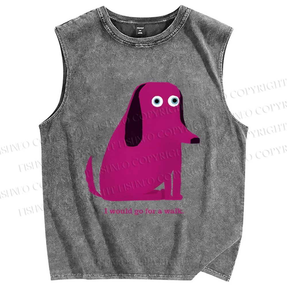 Unisex I Would Go For A Walk Dog Printed Washed Tank Top