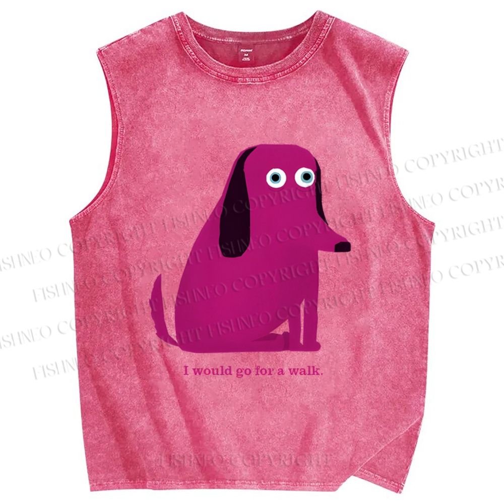 Unisex I Would Go For A Walk Dog Printed Washed Tank Top