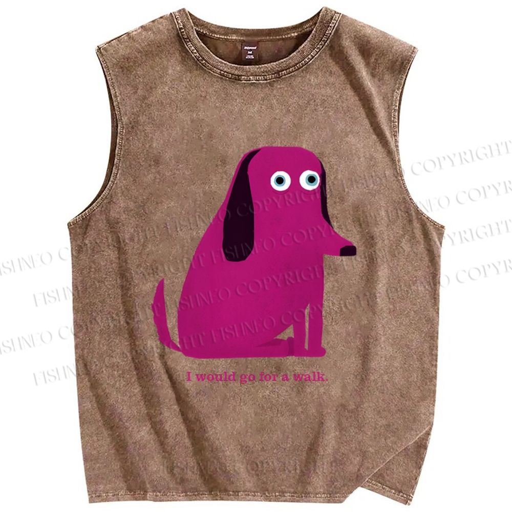 Unisex I Would Go For A Walk Dog Printed Washed Tank Top