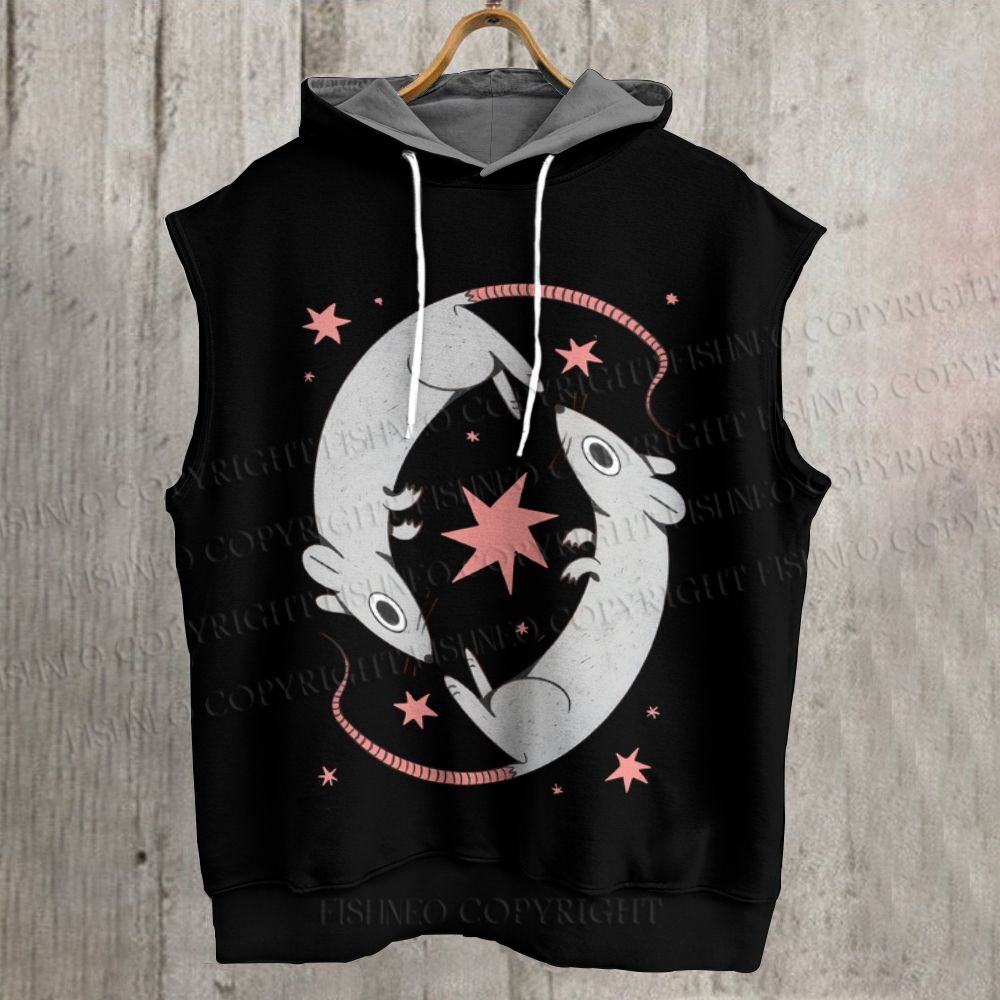 Unisex Rats With Star Printed Sleeveless Hoodie