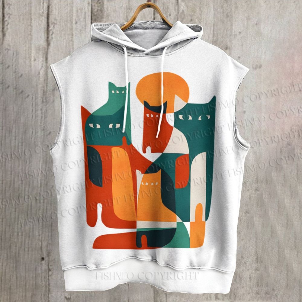 Unisex Cats Printed Sleeveless Hoodie