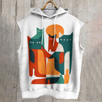 Unisex Cats Printed Sleeveless Hoodie