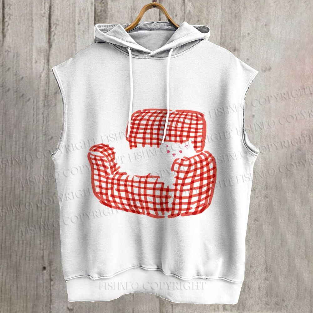 Unisex Cute Cat In Sofa Printed Sleeveless Hoodie