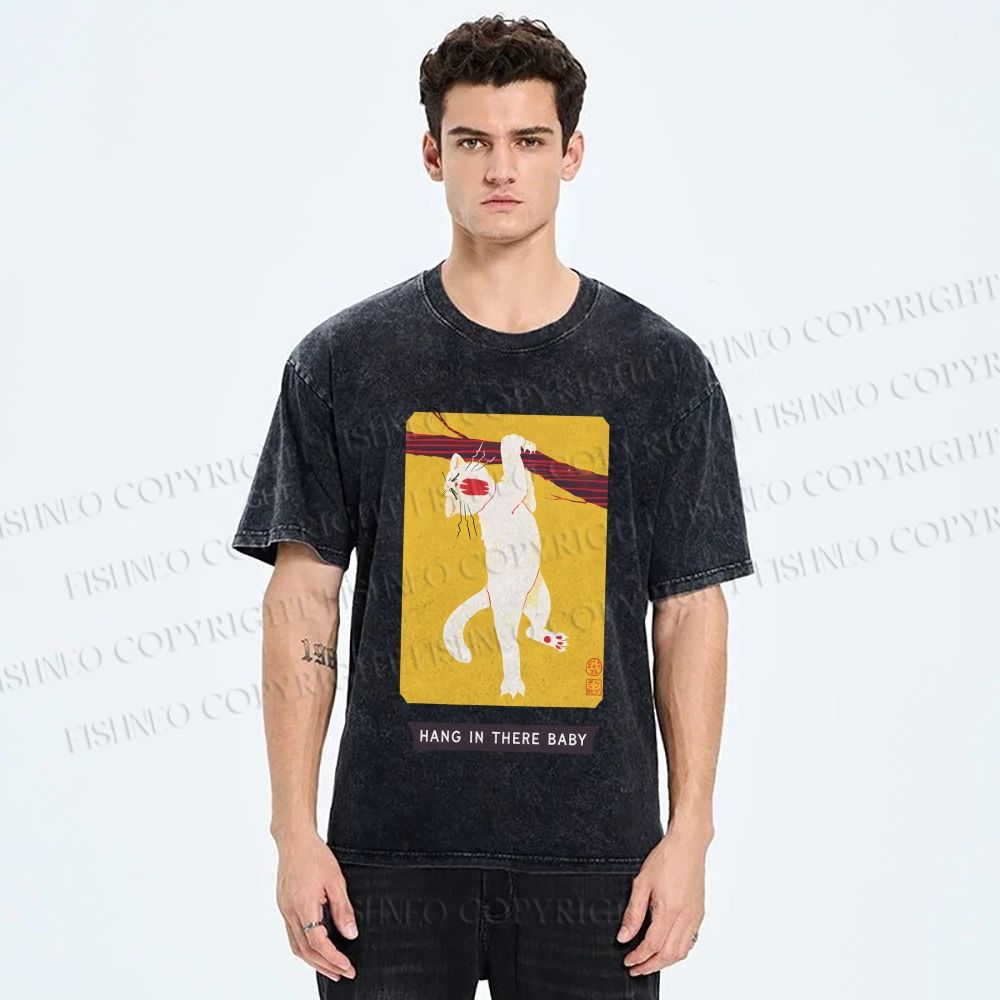 Unisex Hang In There Baby Printed Washed Tee
