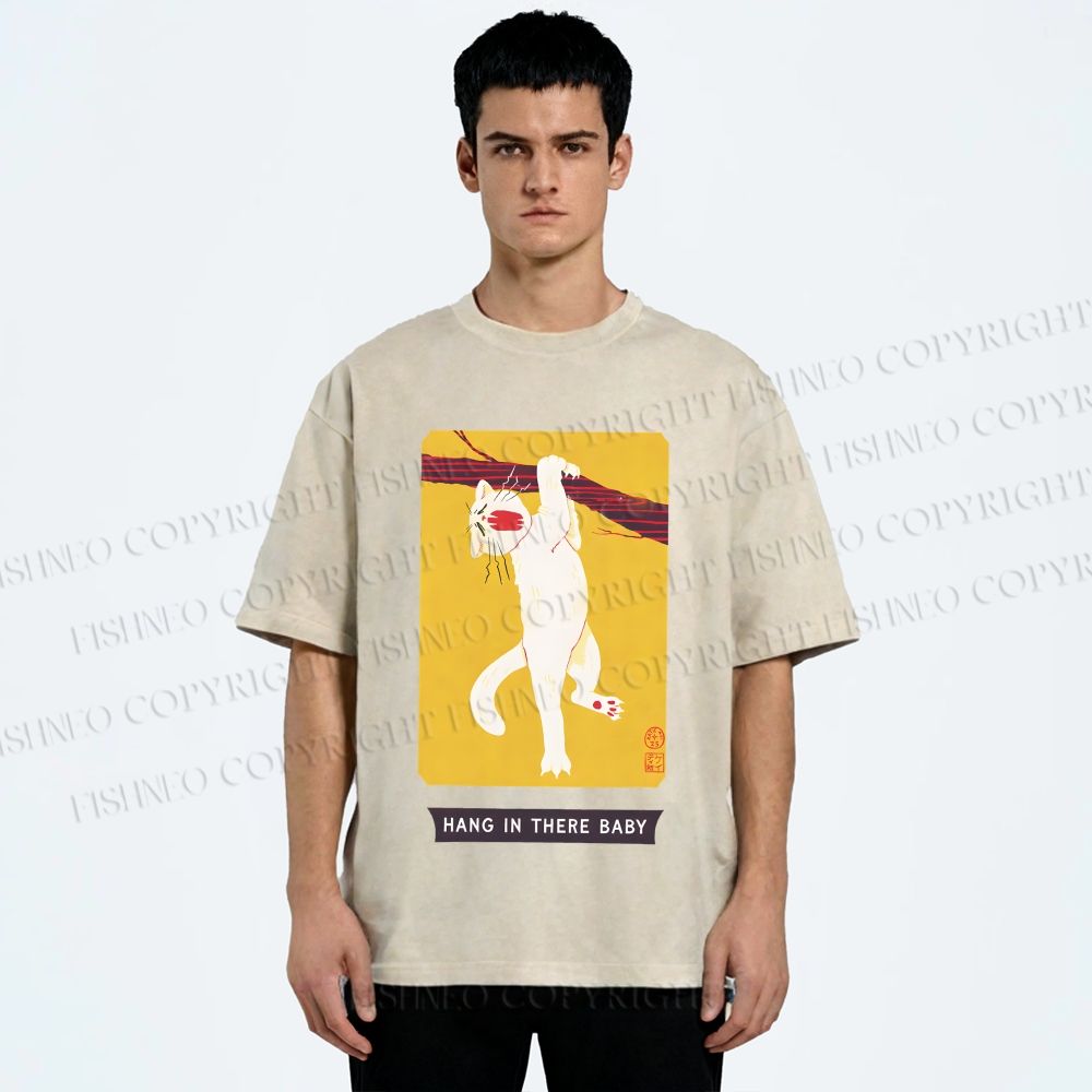 Unisex Hang In There Baby Printed Washed Tee
