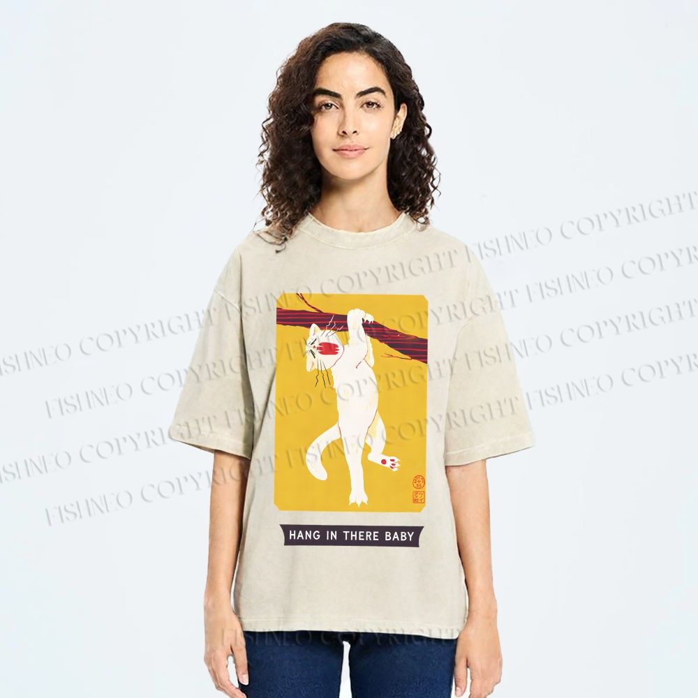 Unisex Hang In There Baby Printed Washed Tee