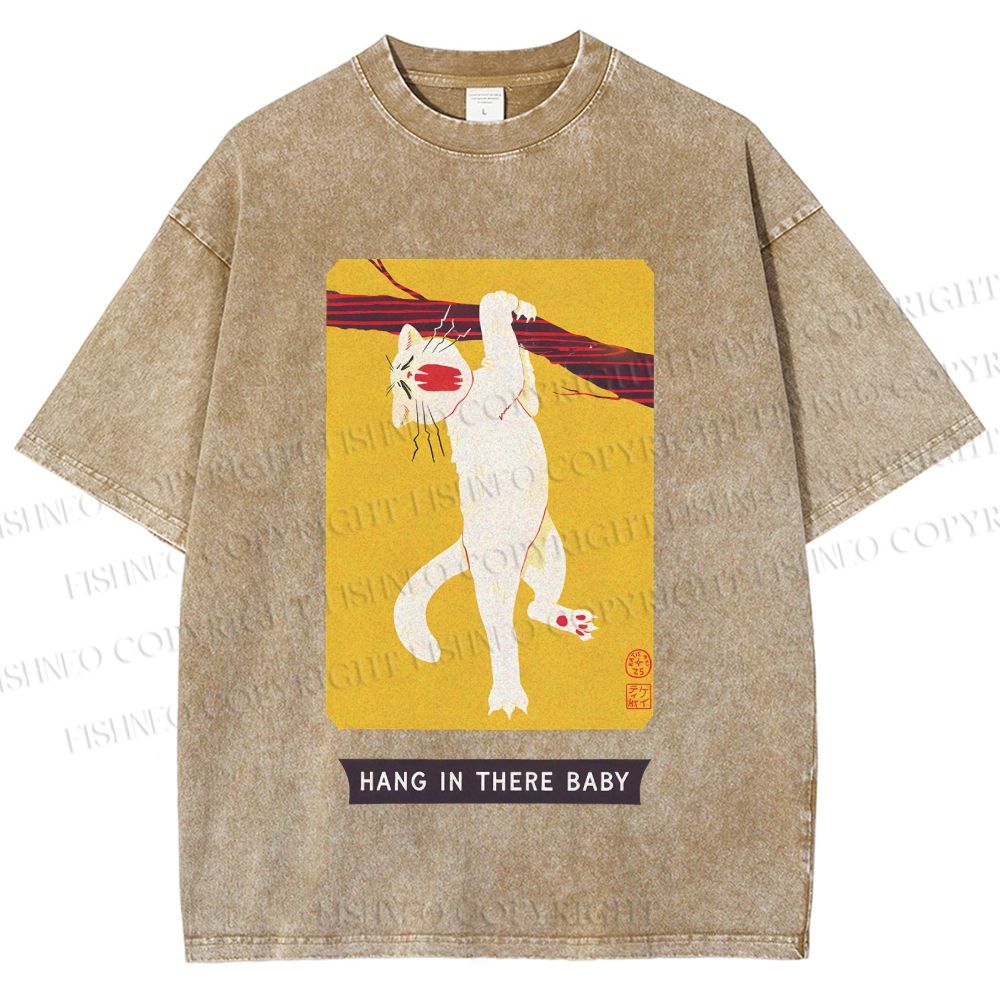 Unisex Hang In There Baby Printed Washed Tee