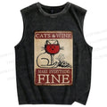 Unisex Cats and Wine Make Everything Fine Printed Washed Tank Top