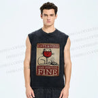 Unisex Cats and Wine Make Everything Fine Printed Washed Tank Top