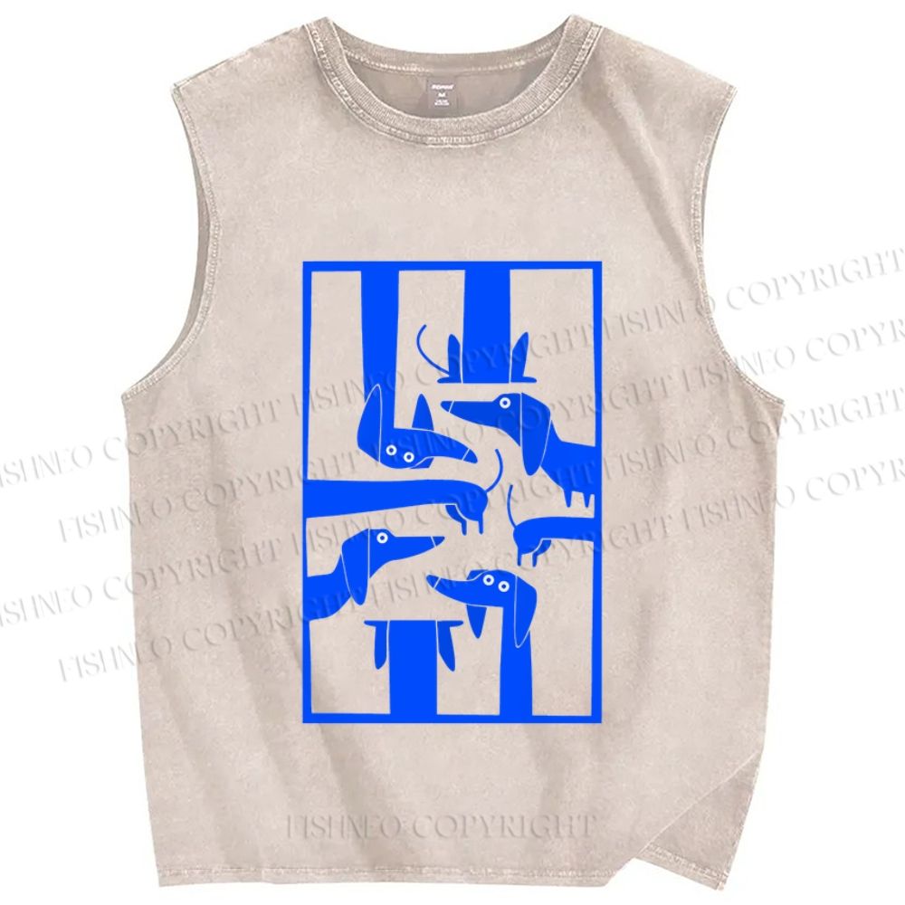 Unisex Geometric Dachshund Dog Printed Washed Tank Top