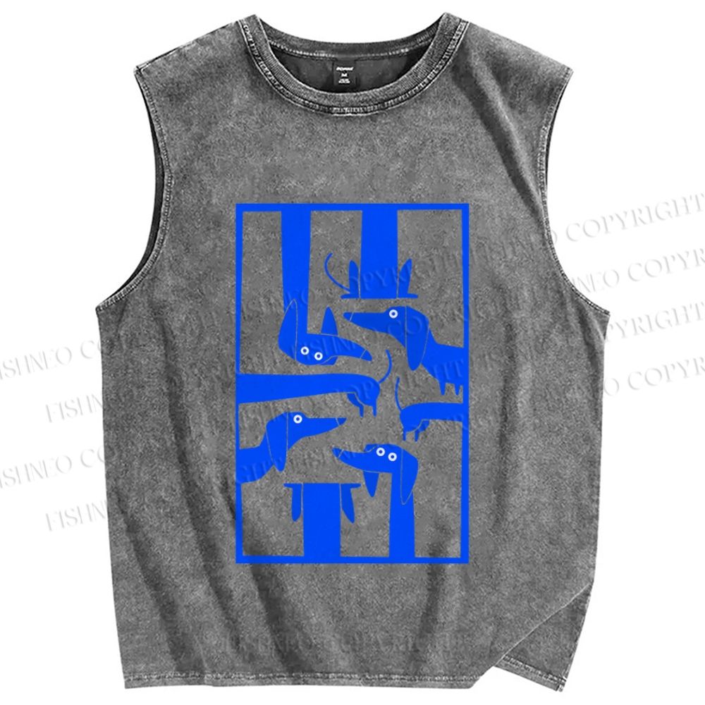 Unisex Geometric Dachshund Dog Printed Washed Tank Top