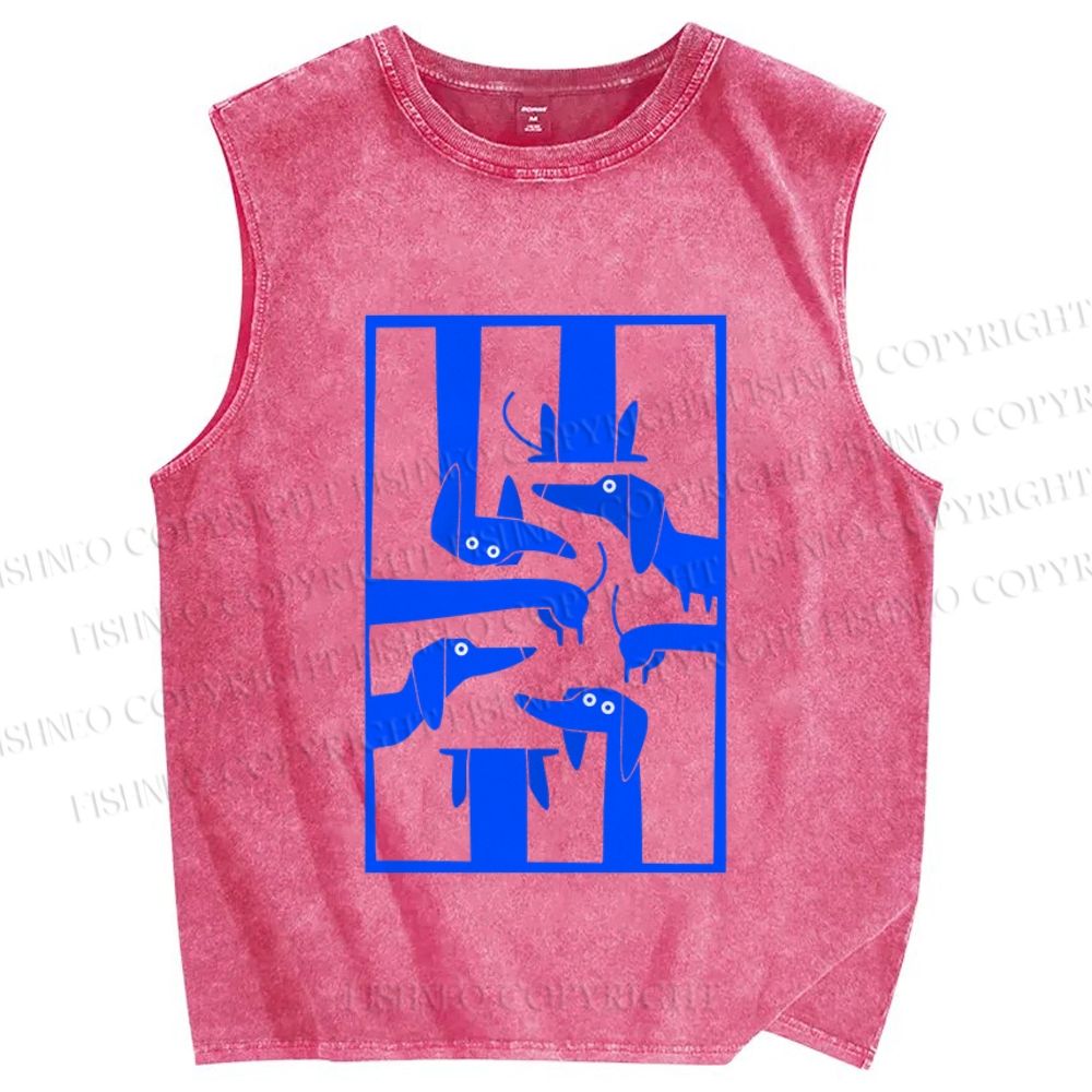 Unisex Geometric Dachshund Dog Printed Washed Tank Top