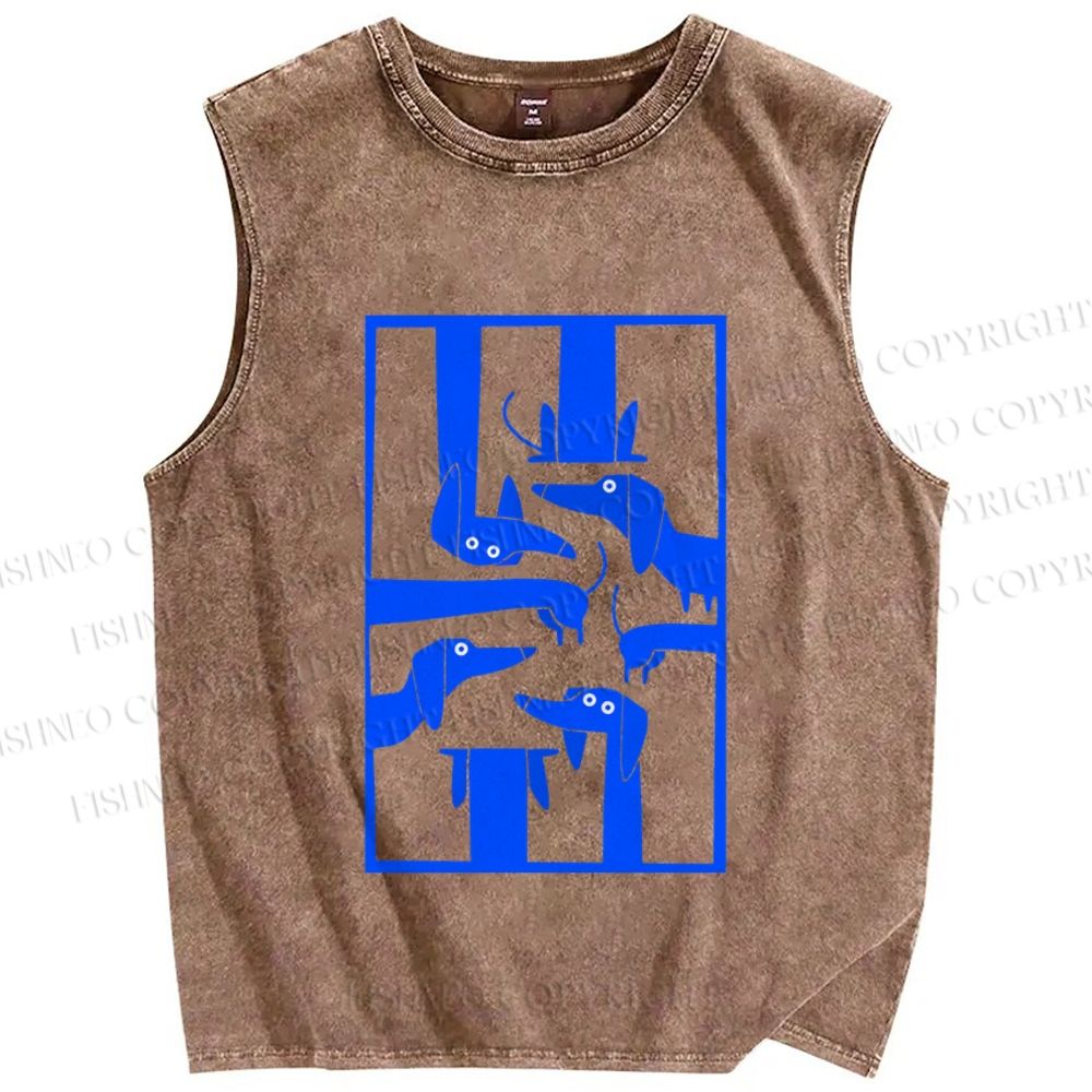 Unisex Geometric Dachshund Dog Printed Washed Tank Top
