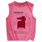 Unisex Dachshund Dog Printed Washed Tank Top