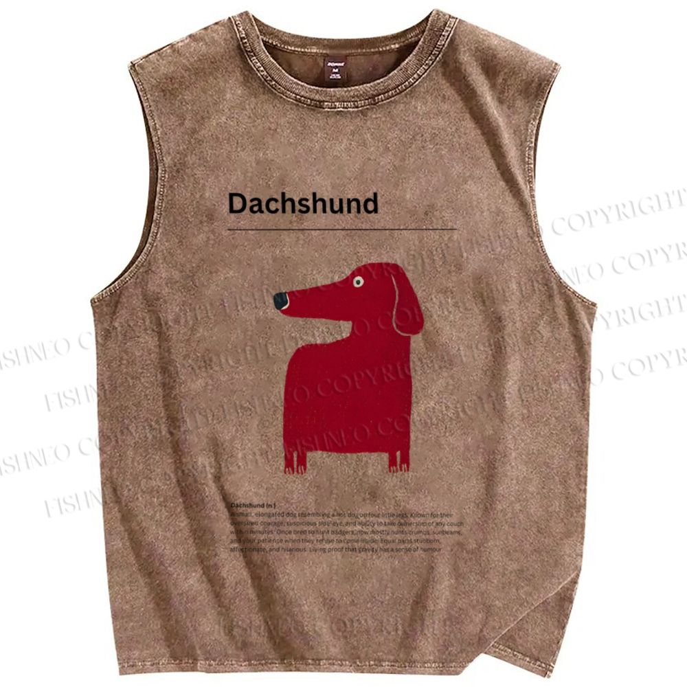 Unisex Dachshund Dog Printed Washed Tank Top
