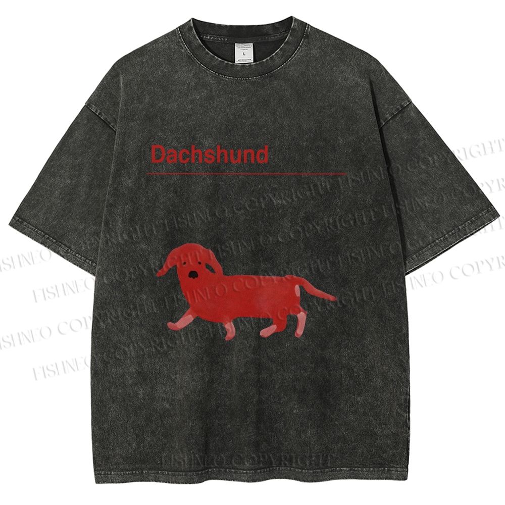 Unisex Dachshund Red Dog Printed Washed Tee