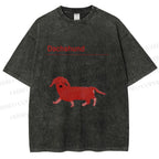 Unisex Dachshund Red Dog Printed Washed Tee