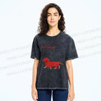 Unisex Dachshund Red Dog Printed Washed Tee