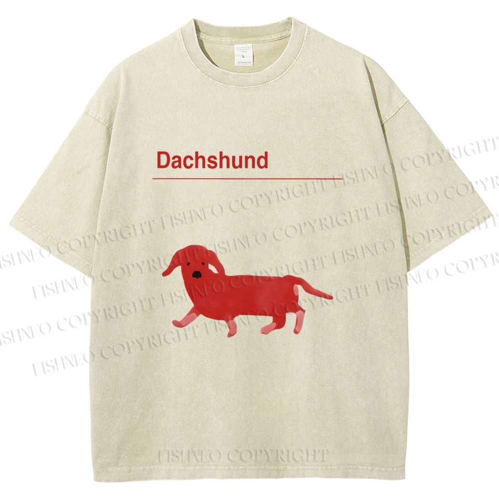 Unisex Dachshund Red Dog Printed Washed Tee