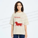Unisex Dachshund Red Dog Printed Washed Tee