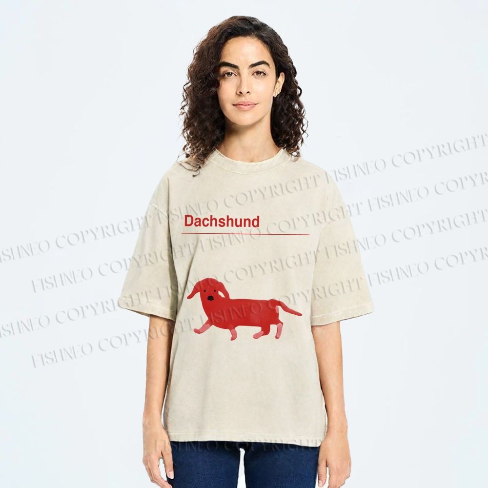 Unisex Dachshund Red Dog Printed Washed Tee