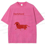 Unisex Dachshund Red Dog Printed Washed Tee