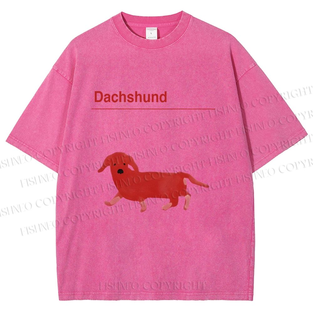 Unisex Dachshund Red Dog Printed Washed Tee