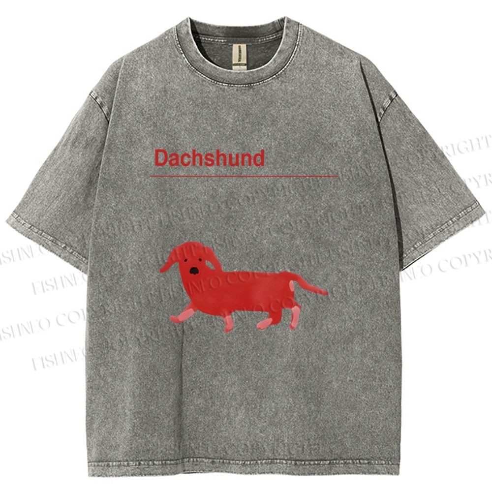 Unisex Dachshund Red Dog Printed Washed Tee