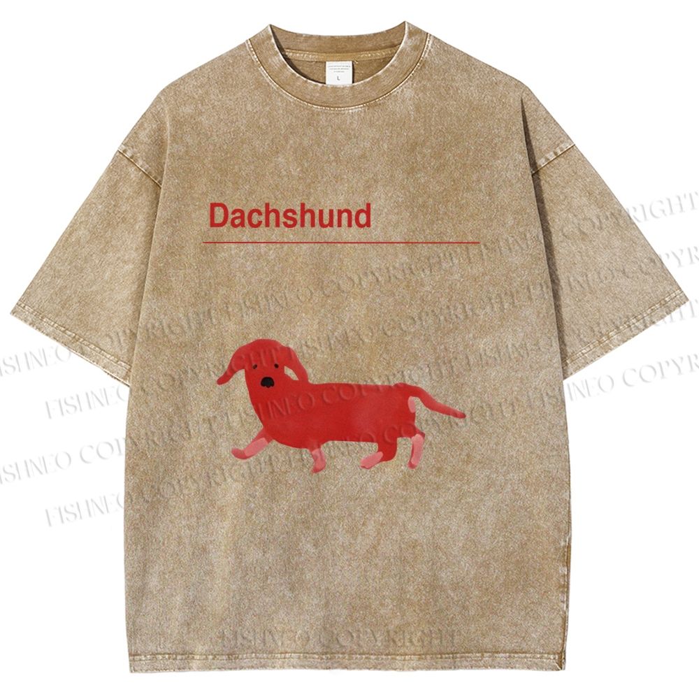 Unisex Dachshund Red Dog Printed Washed Tee