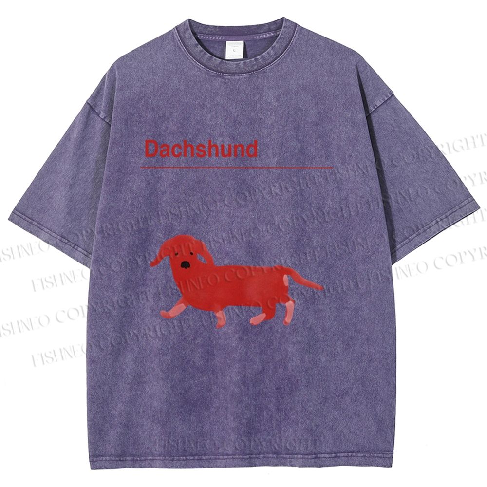Unisex Dachshund Red Dog Printed Washed Tee