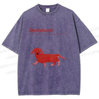 Unisex Dachshund Red Dog Printed Washed Tee