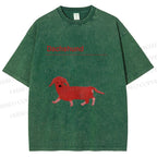 Unisex Dachshund Red Dog Printed Washed Tee