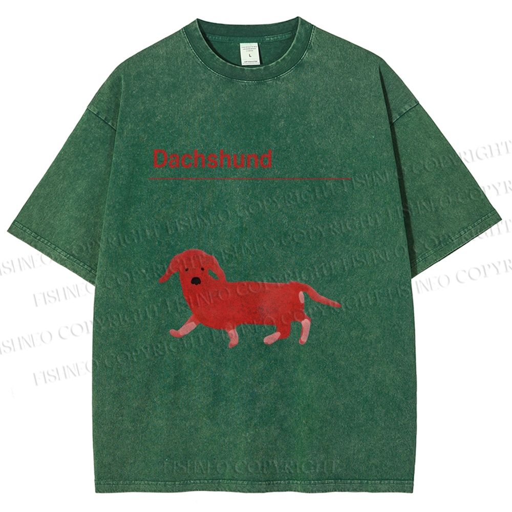Unisex Dachshund Red Dog Printed Washed Tee