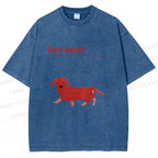 Unisex Dachshund Red Dog Printed Washed Tee