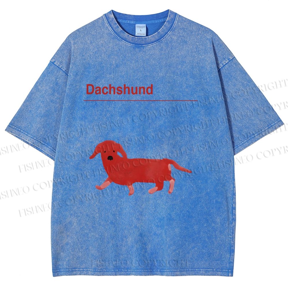 Unisex Dachshund Red Dog Printed Washed Tee