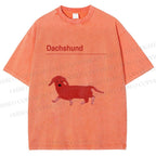 Unisex Dachshund Red Dog Printed Washed Tee