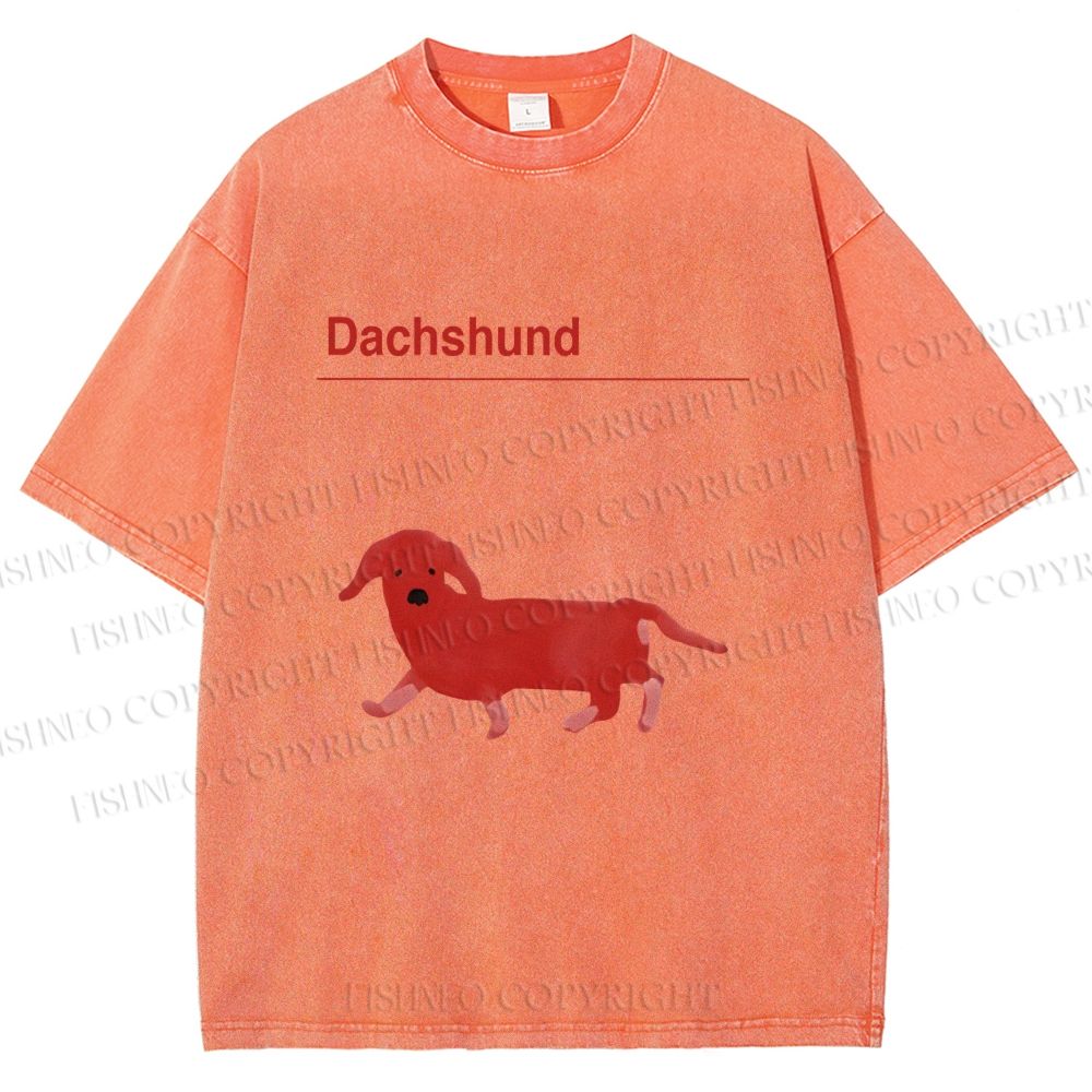 Unisex Dachshund Red Dog Printed Washed Tee