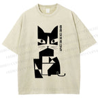 Unisex Bauhaus Geometric Cat Printed Washed Tee