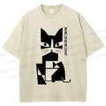 Unisex Bauhaus Geometric Cat Printed Washed Tee