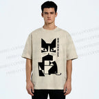 Unisex Bauhaus Geometric Cat Printed Washed Tee
