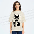 Unisex Bauhaus Geometric Cat Printed Washed Tee