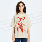 Unisex Bauhaus Geometric Cat Printed Washed Tee
