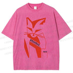 Unisex Bauhaus Geometric Cat Printed Washed Tee