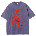 Unisex Bauhaus Geometric Cat Printed Washed Tee