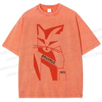 Unisex Bauhaus Geometric Cat Printed Washed Tee