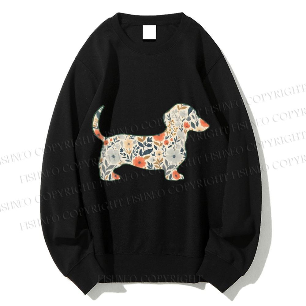 Unisex Floral Dachshund Printed Sweatshirt