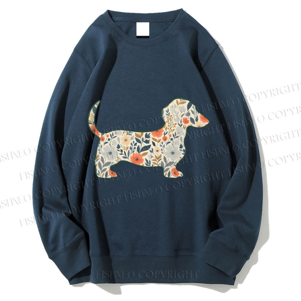 Unisex Floral Dachshund Printed Sweatshirt